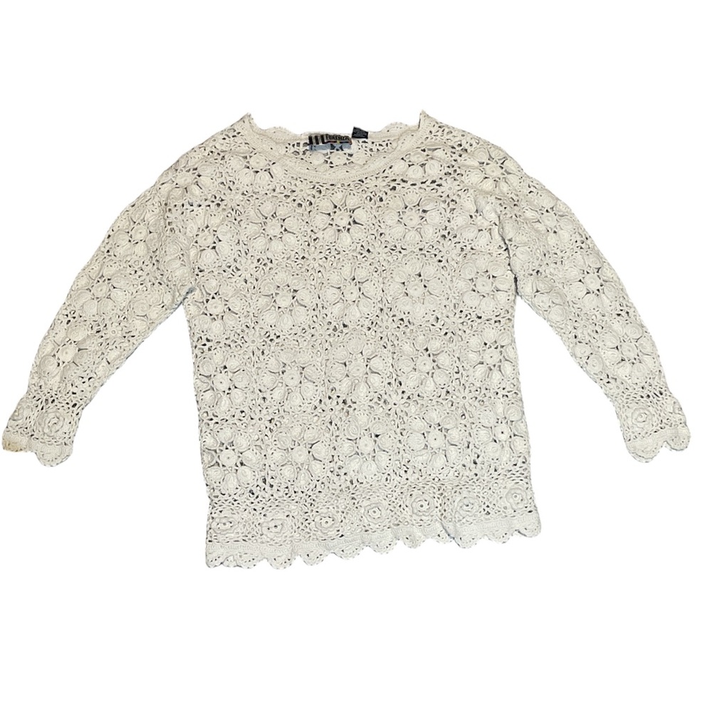 Forenza Vintage 80s boho cream Lace Crochet long sleeve woman’s 1X